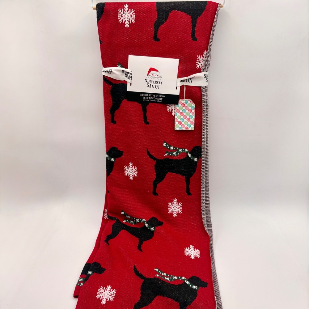 Sincerely Santa Decorative Throw Red Black Dog Labrador Christmas Cozy